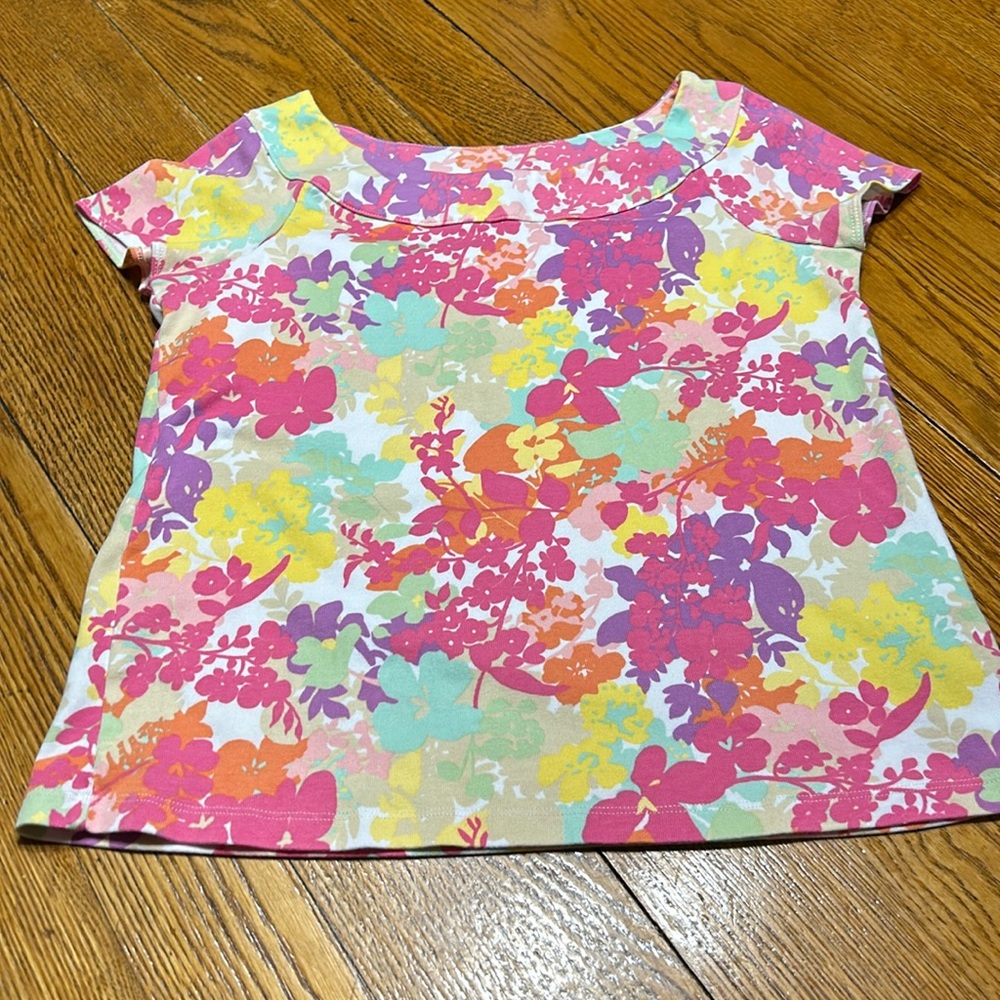 Rafaella Stufio floral top.  Pink, purple and yellow. Size Large